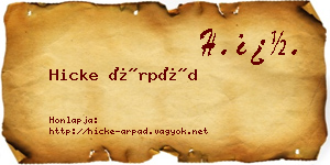Hicke Árpád névjegykártya